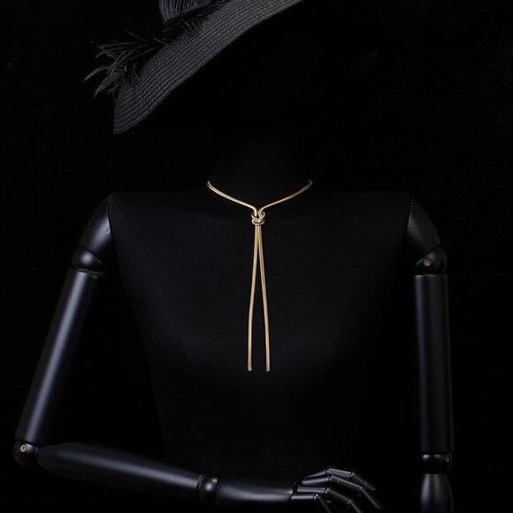 Gold Color Knot Lariat Necklace, Y-chain Necklace Drop Tassels, Statement Layeri - Picture 2 of 6